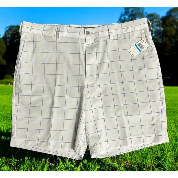 New PGA TOUR Active Waistband Stretch Performance White/Blue Plaid Golf Short-36 - Picture 1 of 10